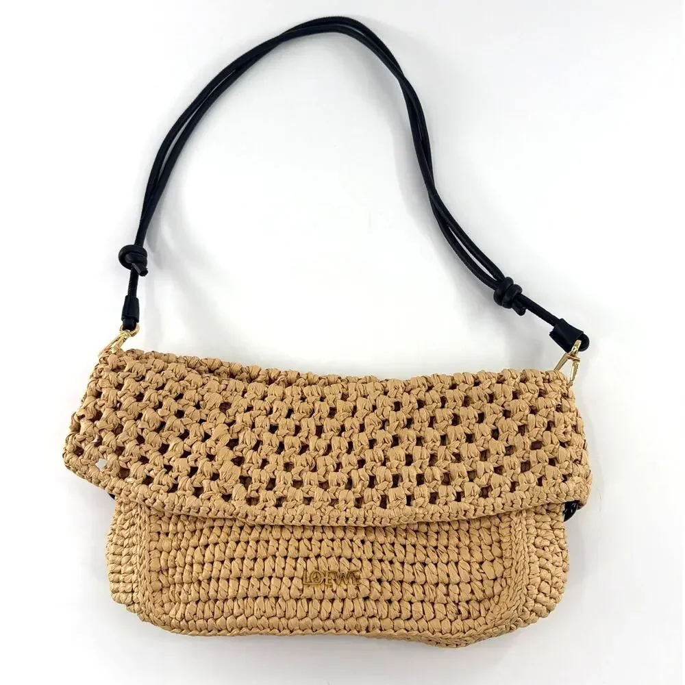 LOEWE + Paula's Ibiza Ola Medium Embellished Raffia Shoulder Bag Neutral